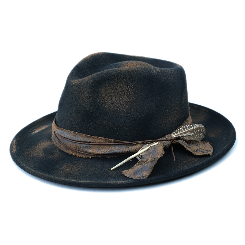 Fedora Hat Wool - Origineel Geschilderd Vuur Retro Veren Decor
