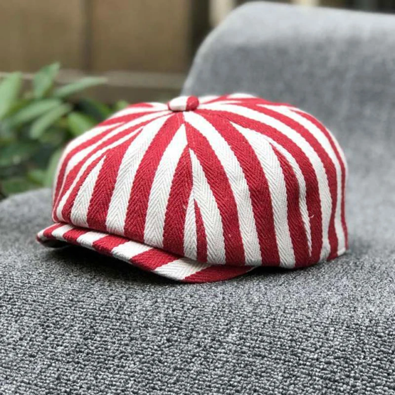 Dad Hat Cotton - Newsboy pet katoen gestreept achthoekige pet
