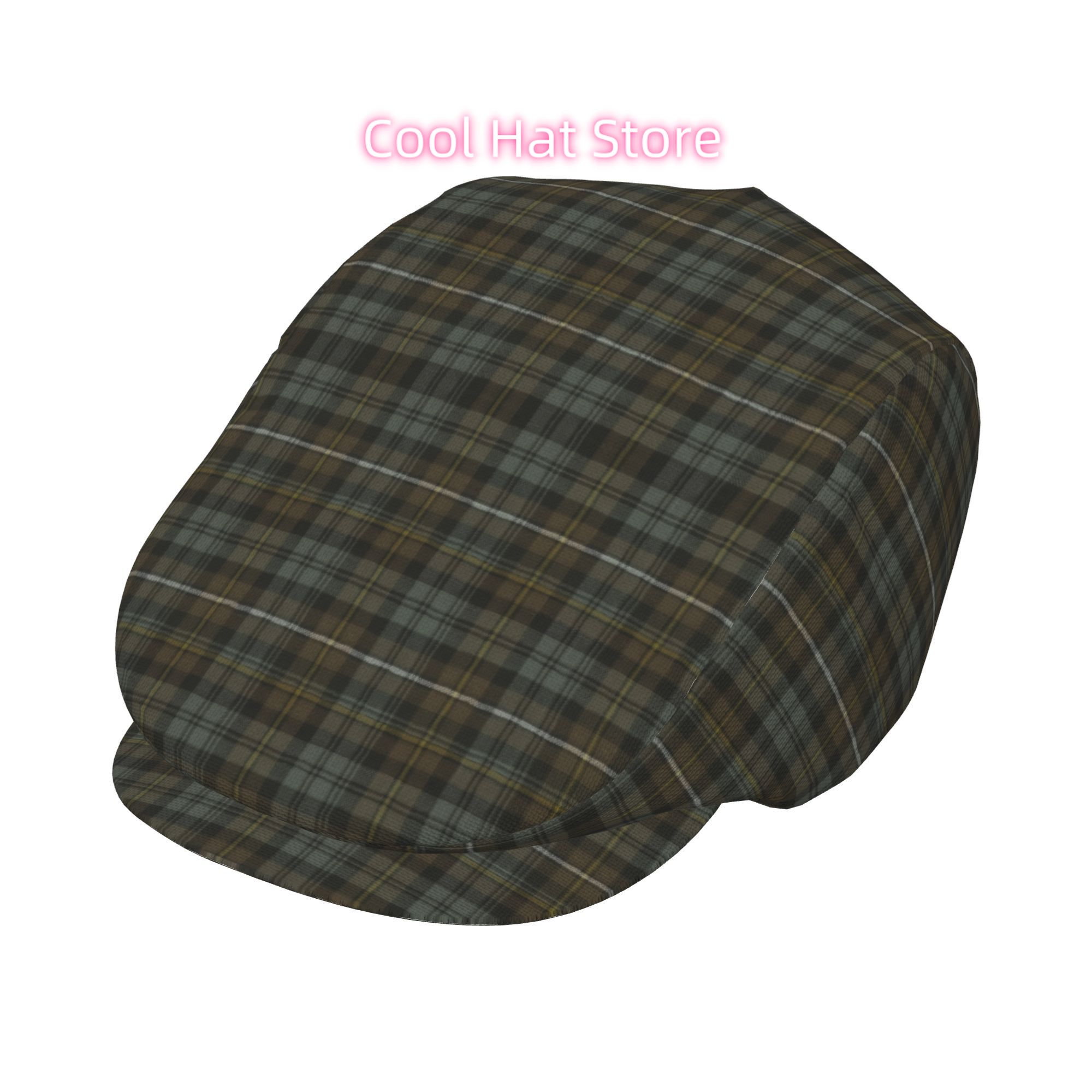 Newsboy Cap Ivy - Bruin en grijs geruit patroon, platte